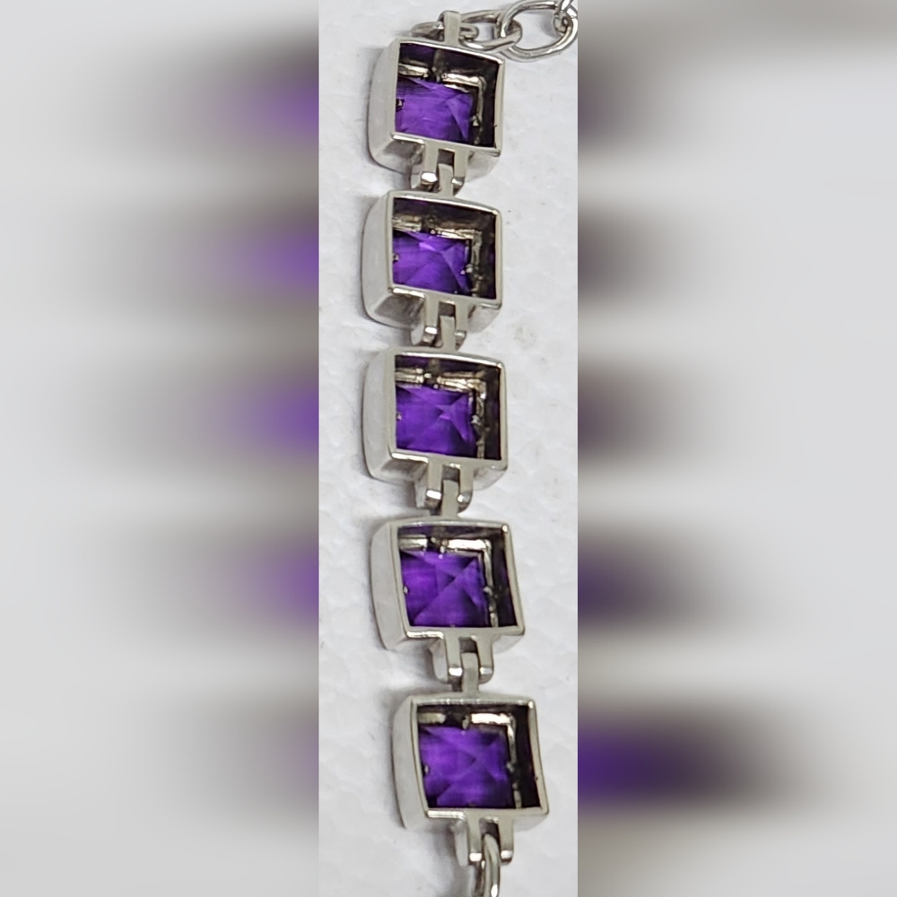925 Sterling Silver and Amethyst Bracelet - Picture 10 of 15